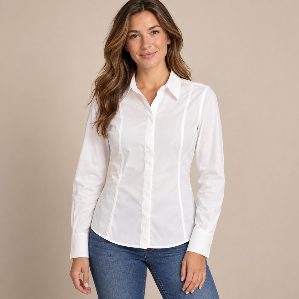 Athleta White Fitted Uptown Shirt Women's Medium  Quiet Luxury Clean Girl Casual